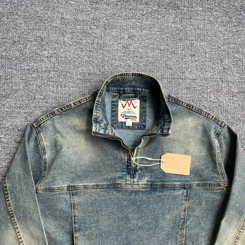 Men's Fashionable Denim Jacket with Stand-up Collar Mune Fashion
