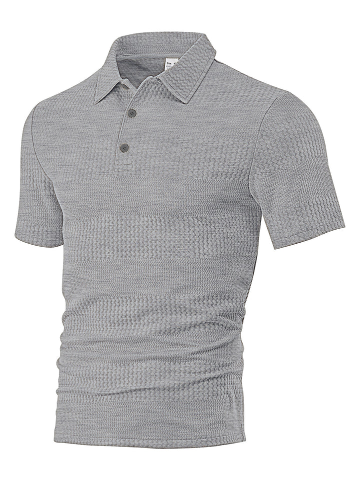 Men's body-hugging short sleeve polo made of elastic jacquard knit with shirt collar Mune Fashion