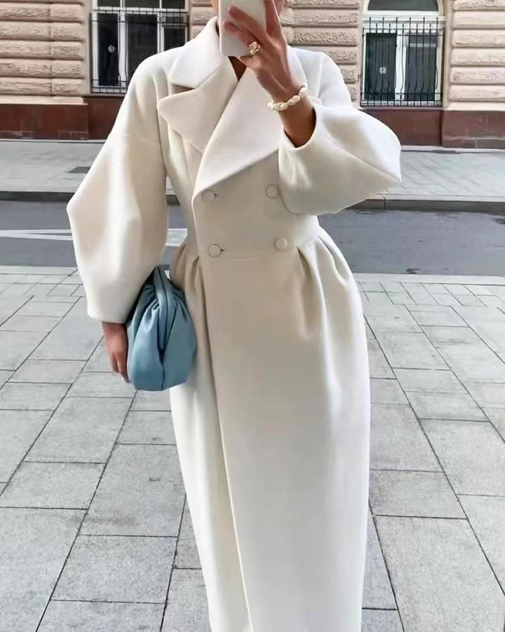 Women's tailored double-breasted trench coat with wide sleeve and high leg slit Mune Fashion