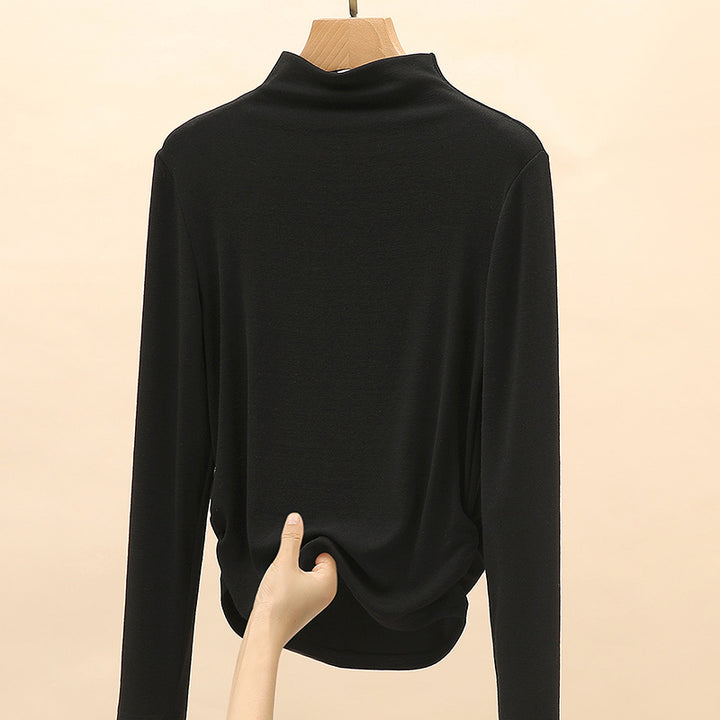 Women's Elegant Long Sleeve Top with High Collar Mune Fashion 1787620449