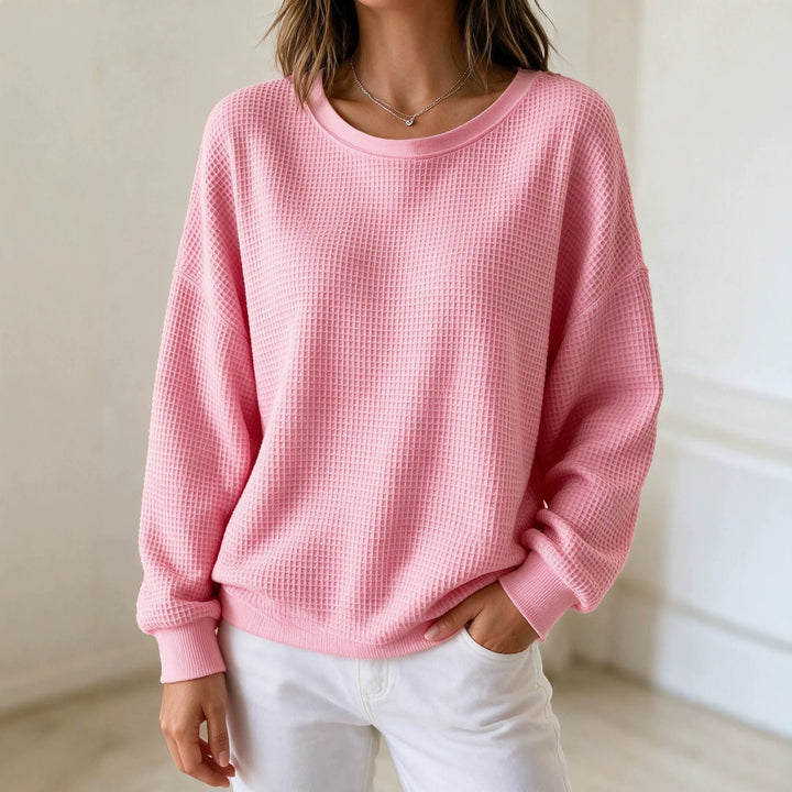 Women’s Oversize Waffle Knit Sweatshirt with Round Neck Mune Fashion