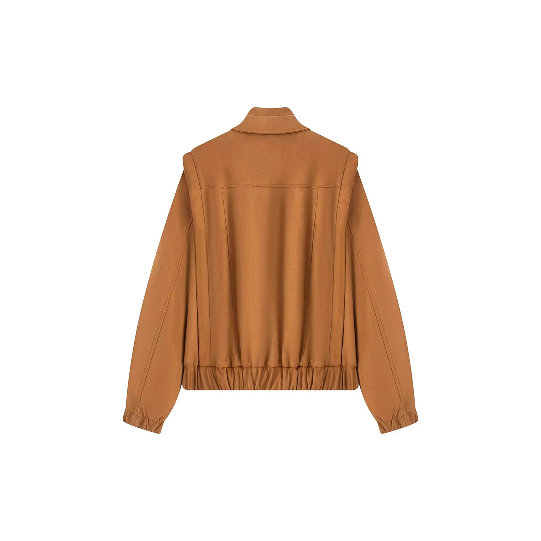 Women's short wool bomber jacket with asymmetrical zipper, stand-up collar, and elastic hem Mune Fashion