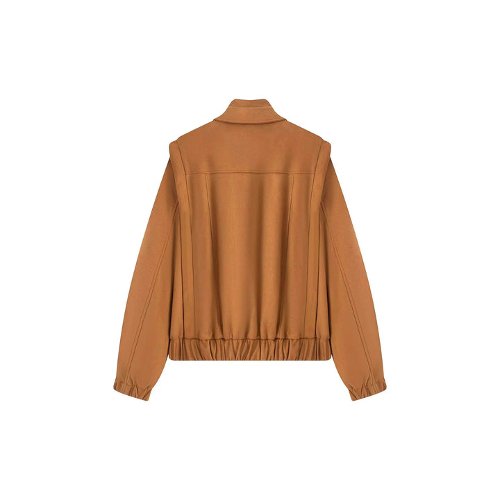 Women's short wool bomber jacket with asymmetrical zipper, stand-up collar, and elastic hem Mune Fashion