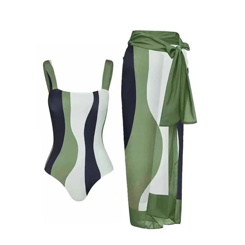Women's One-Piece Swimsuit with Modern Wave Pattern Mune Fashion