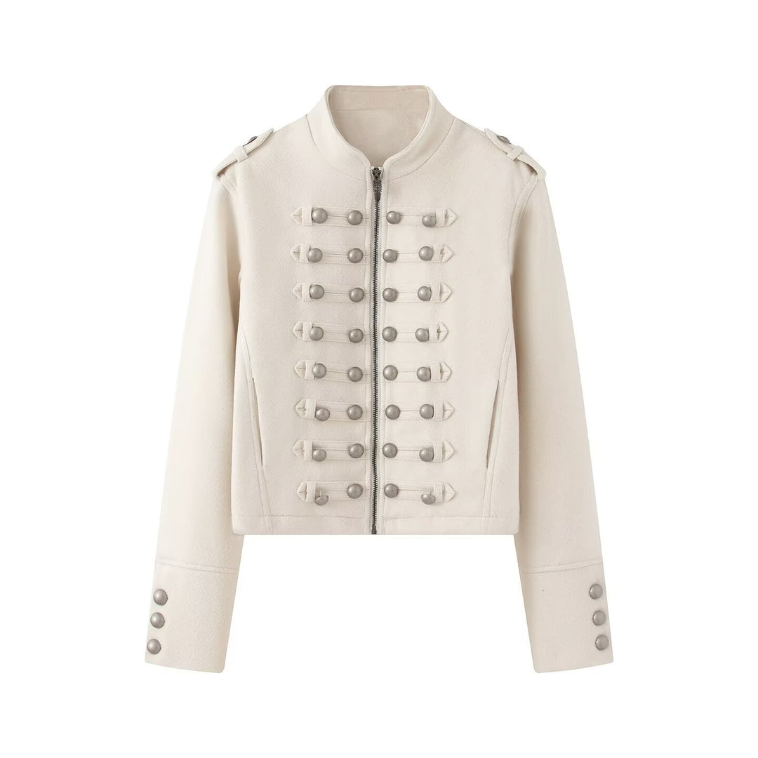 Women's short military-inspired jacket with decorative button plackets Mune Fashion