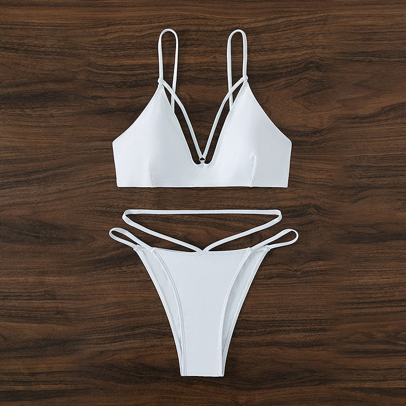 Women Triangle Bikini with deep V-neck and sophisticated strap pattern Mune Fashion