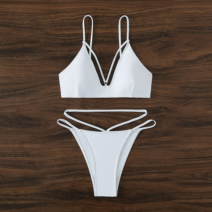 Women Triangle Bikini with deep V-neck and sophisticated strap pattern Mune Fashion