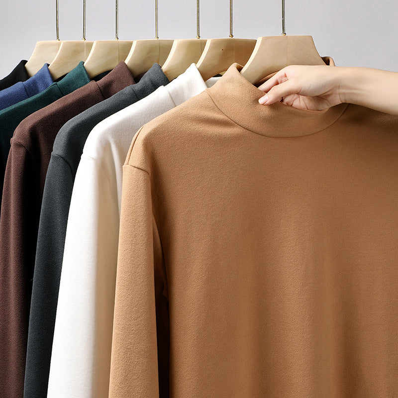 Women's Fine Stretch Mockneck Long Sleeve Shirt with Tight Standing Collar Mune Fashion