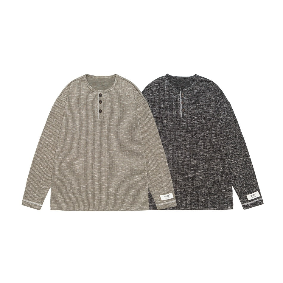 Unisex Thermal Waffle Knit Henley Shirt with Button Placket and Ribbed Texture Mune Fashion