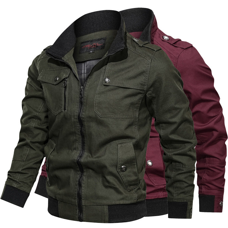 Men's canvas field jacket in bomber style with ribbed hem, stand-up collar and utility pockets Mune Fashion