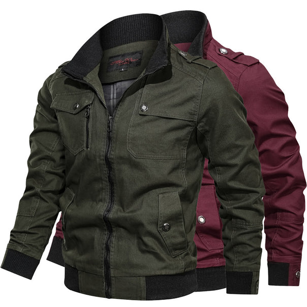 Men's canvas field jacket in bomber style with ribbed hem, stand-up collar and utility pockets Mune Fashion