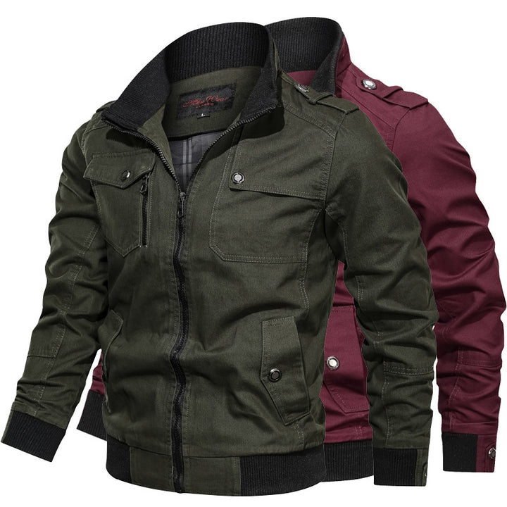 Men's canvas field jacket in bomber style with ribbed hem, stand-up collar and utility pockets Mune Fashion