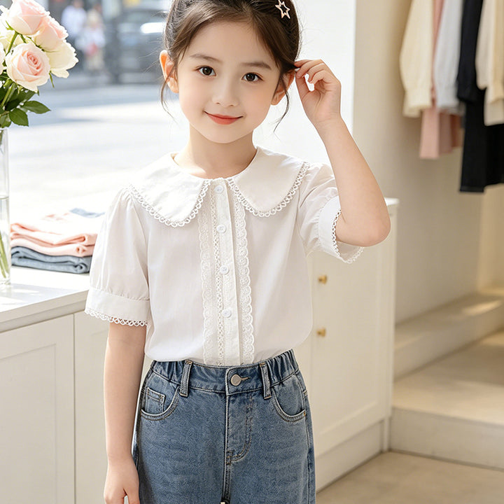 Girls blouse with elegant collar and lace embellishment Mune Fashion