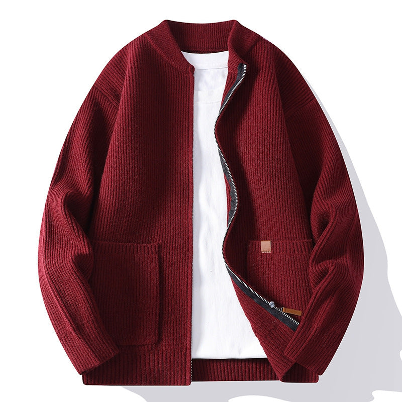 Men's Structured Bomber Cardigan with Full Metal Zip and Patch Pockets Mune Fashion
