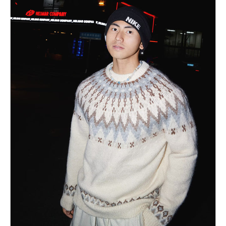 Men's Casual Knit Sweater with Traditional Pattern Mune Fashion