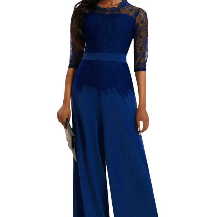Elegant Women's Jumpsuit with Lace Sleeves and Wide Leg | Mune Fashion