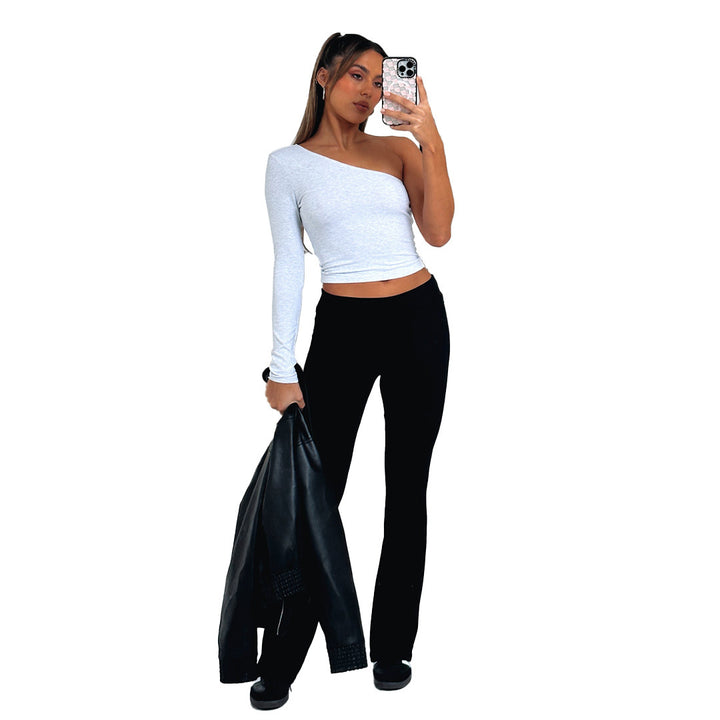 Women’s Stretch Lounge Set with cropped long sleeve top and flared high-waisted pants Mune Fashion