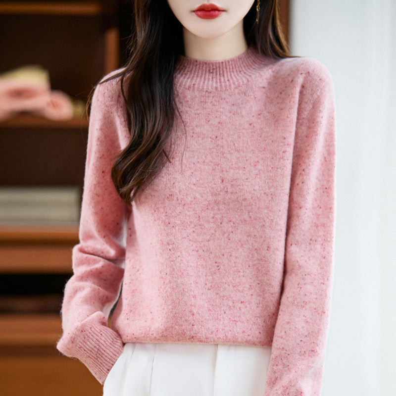 Women's mélange fine-knit pullover with short stand-up collar and relaxed silhouette Mune Fashion