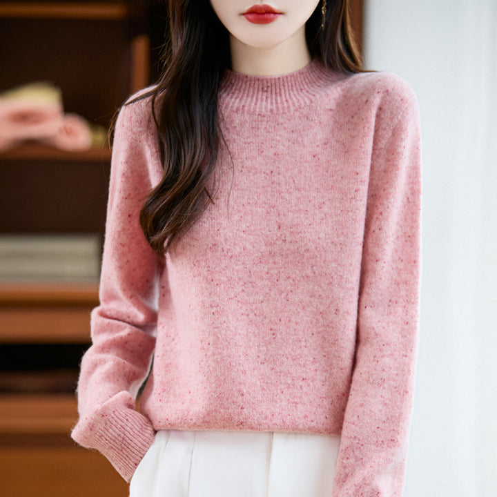 Women's mélange fine-knit pullover with short stand-up collar and relaxed silhouette Mune Fashion