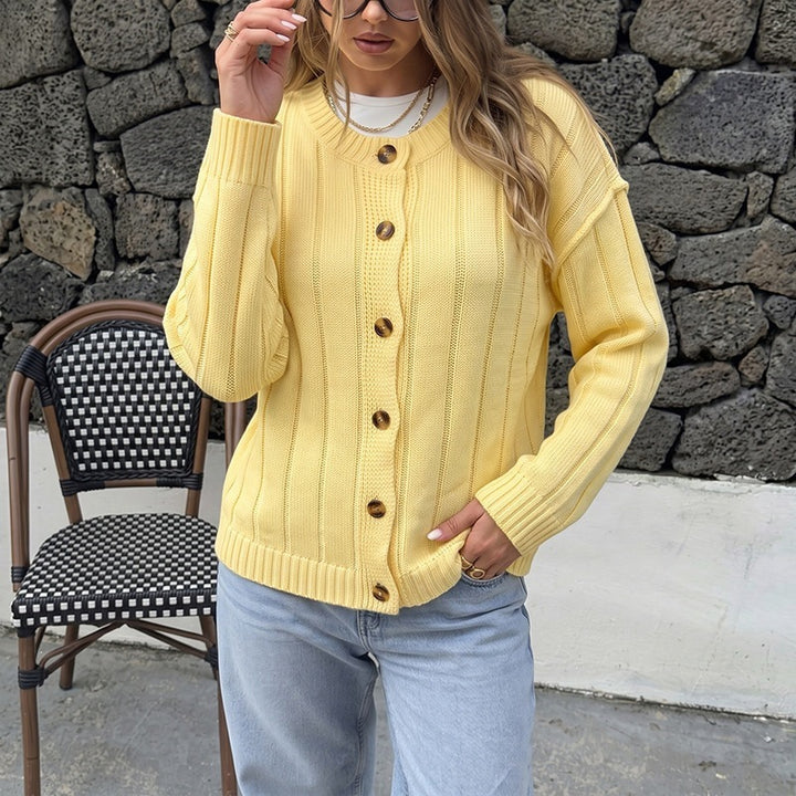 Women's Cardigan with Buttons and Rib Structure Mune Fashion