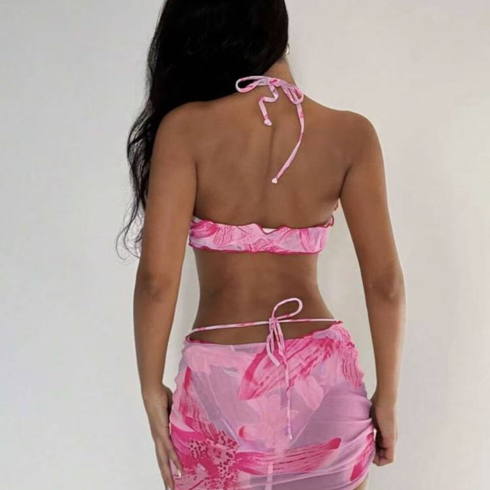 Women's bikini set with floral wrap skirt and adjustable top Mune Fashion