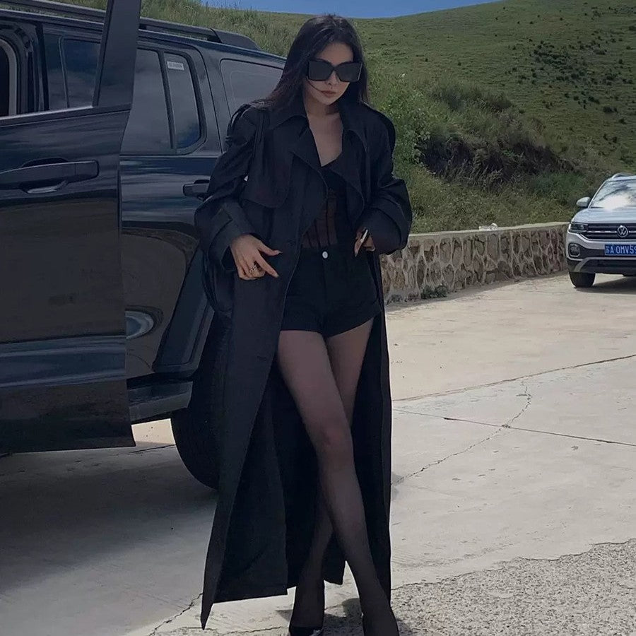 Ladies Elegant Cotton Blend Trench Coat with Asymmetrical Shoulder Flap and Tie Belt Mune Fashion