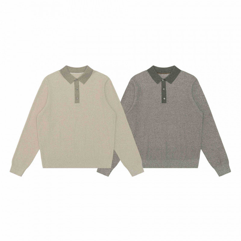 Unisex fine knit polo sweater with Henley button placket and ribbed cuffs Mune Fashion