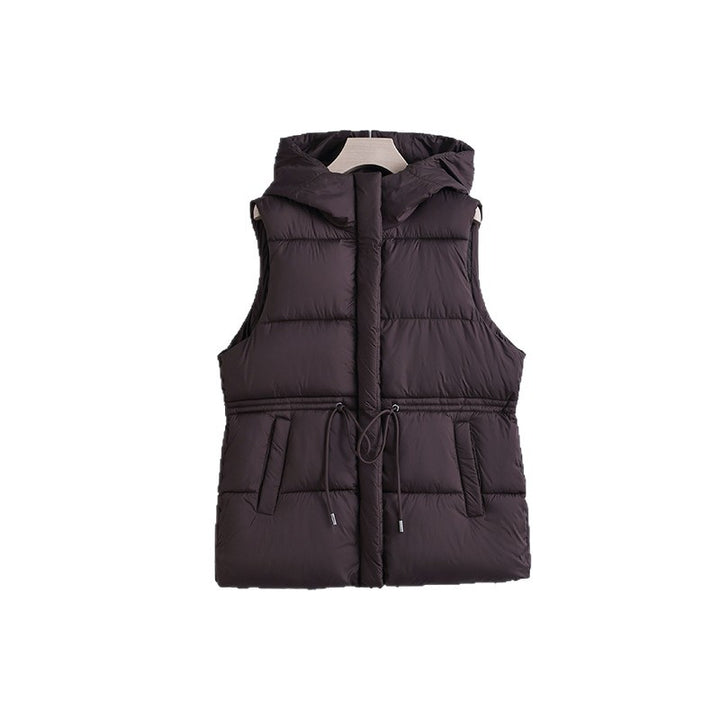 Ladies padded hooded vest with adjustable waist drawstring and windproof thermal lining Mune Fashion