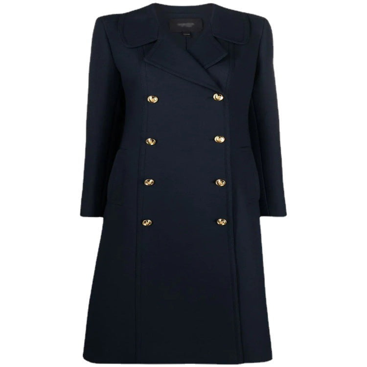 Women's Tailored A-Line Coat with Double Breasted and Distinctive Metal Buttons Mune Fashion