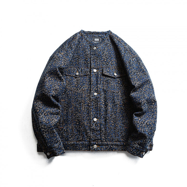 Men's Round Neck Denim Jacket in Boxy Cut with Contrast Stitching and Flap Pockets Mune Fashion