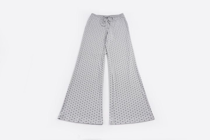 Women's Wide Lounge Pants with Drawstring, High Waist and Polka Dot Texture Mune Fashion