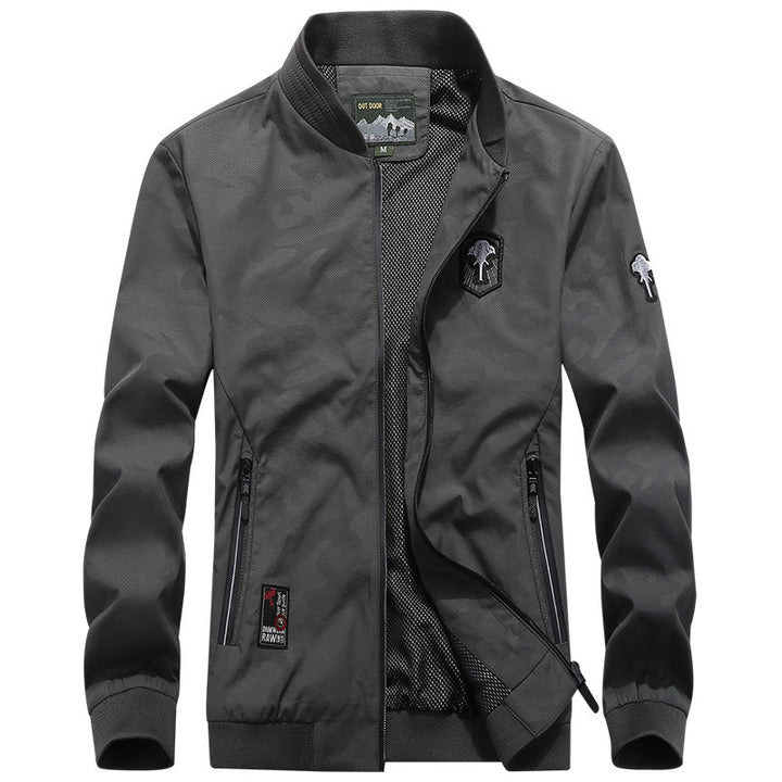 Men's Lightweight Urban Windbreaker Jacket with Mesh Lining, Embroidered Patches and Zipper Pockets Mune Fashion