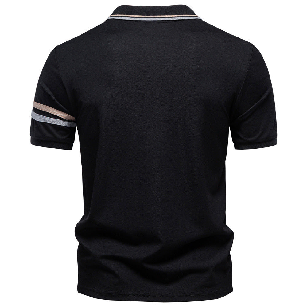 Men's breathable elastic polo shirt with short zipper and contrast stripes on sleeves Mune Fashion