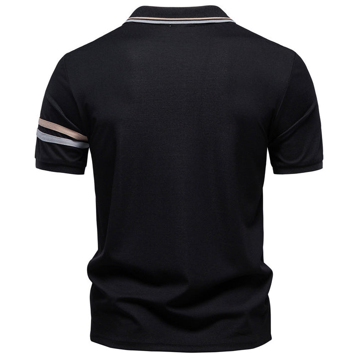 Men's breathable elastic polo shirt with short zipper and contrast stripes on sleeves Mune Fashion