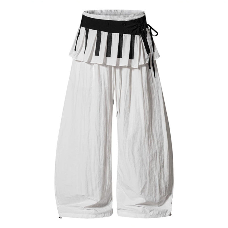 Women's Wide Culotte Pants with Ruffle Waistband, Drawstring and Balloon Leg Mune Fashion