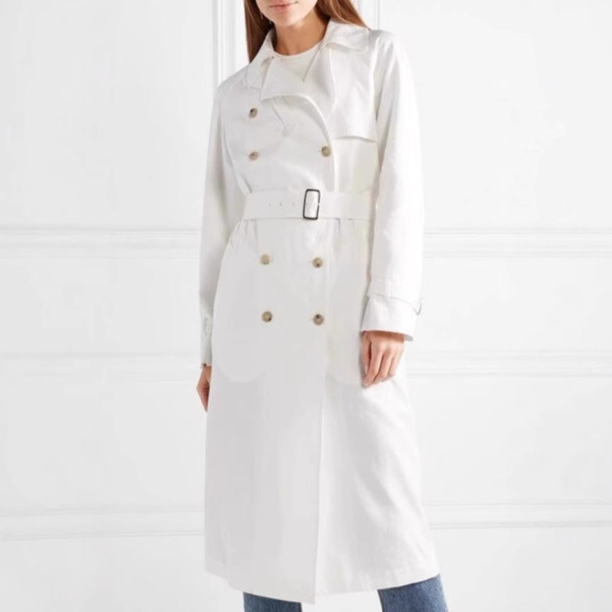 Women's Mid-Length Single-Breasted Trench Coat with Storm Flap and Adjustable Cuffs Mune Fashion