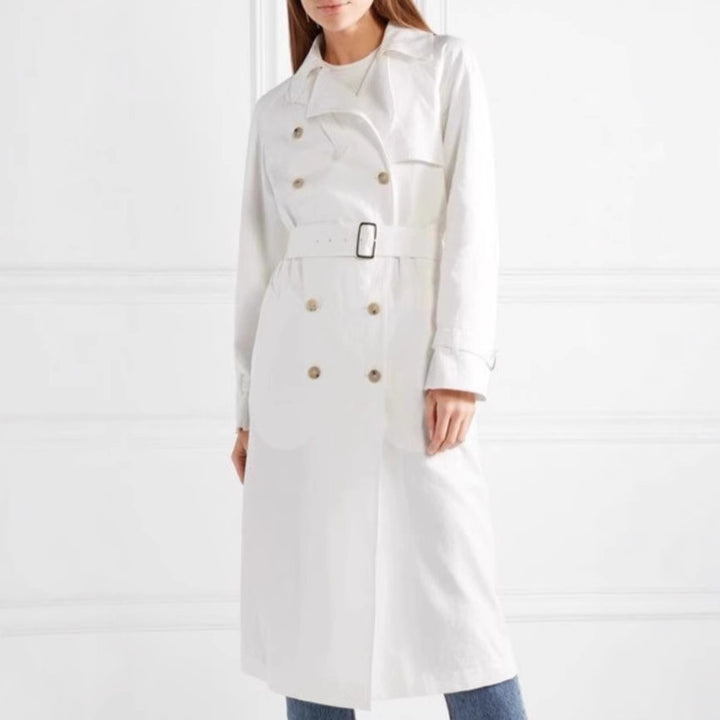 Women's Mid-Length Single-Breasted Trench Coat with Storm Flap and Adjustable Cuffs Mune Fashion