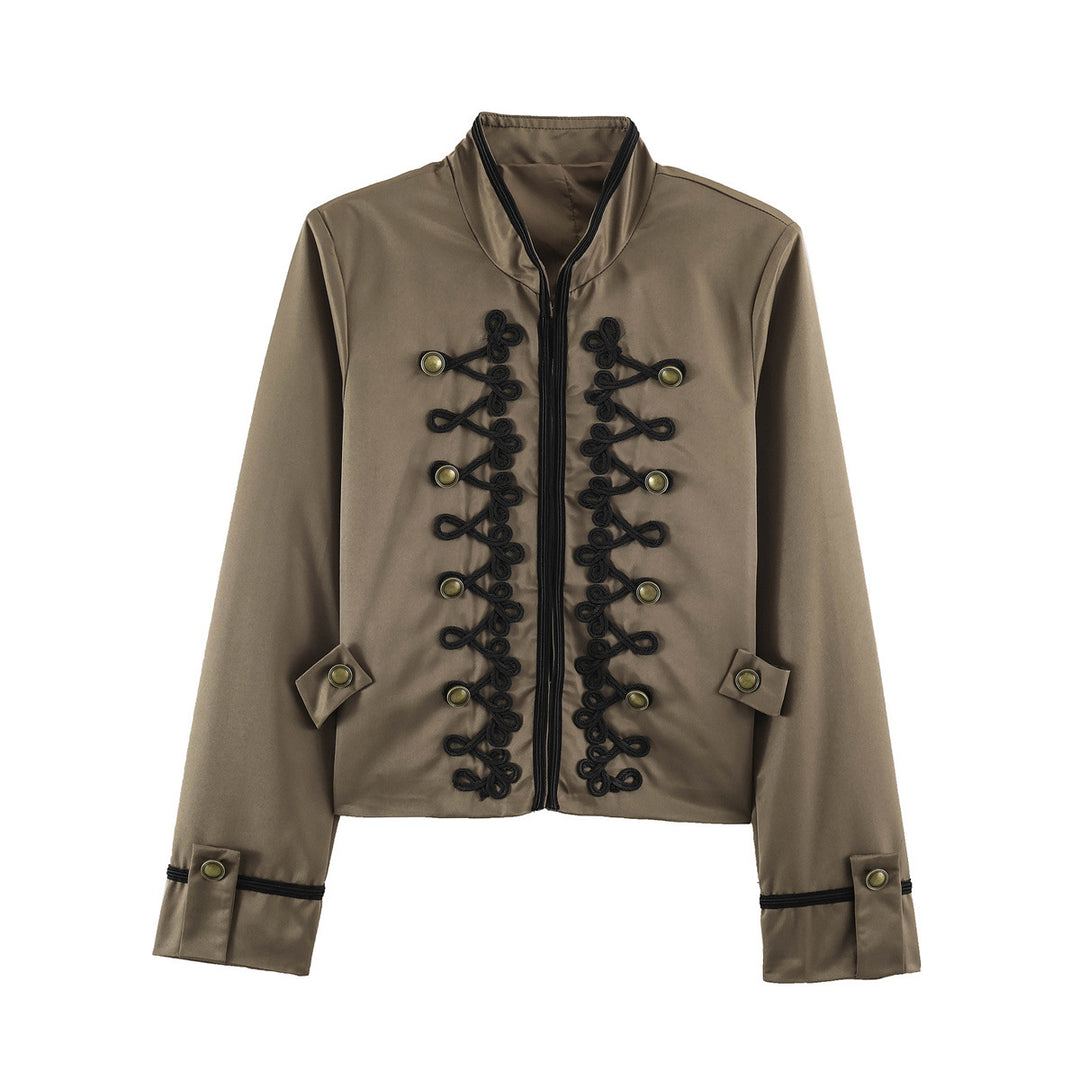 Women's Cropped Short Blazer in Cavalry Style with Decorative Cord Straps and Brass Buttons Drune