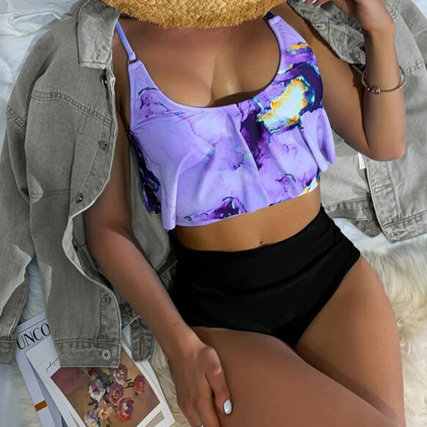 Women’s Sporty Bikini with Floral Ruffles Mune Fashion