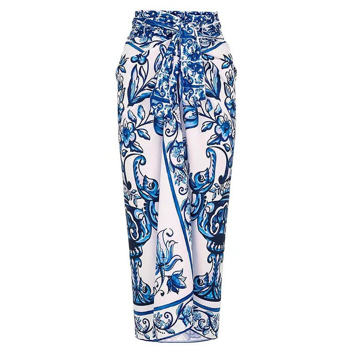 Women's swimsuit with floral print and matching wrap skirt Mune Fashion
