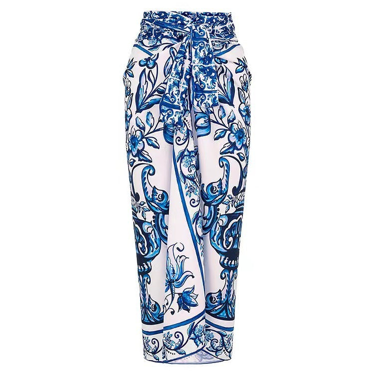 Women's swimsuit with floral print and matching wrap skirt Mune Fashion