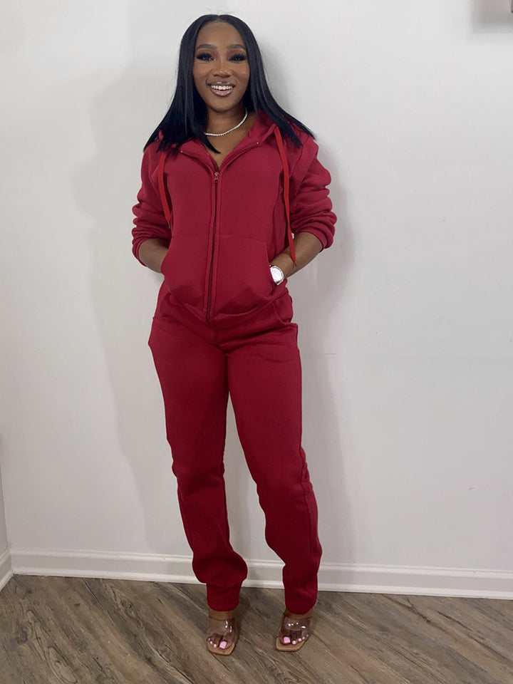 Women's Comfort Zip Hoodie with High Waist Bootcut Jogging Pants Set Mune Fashion