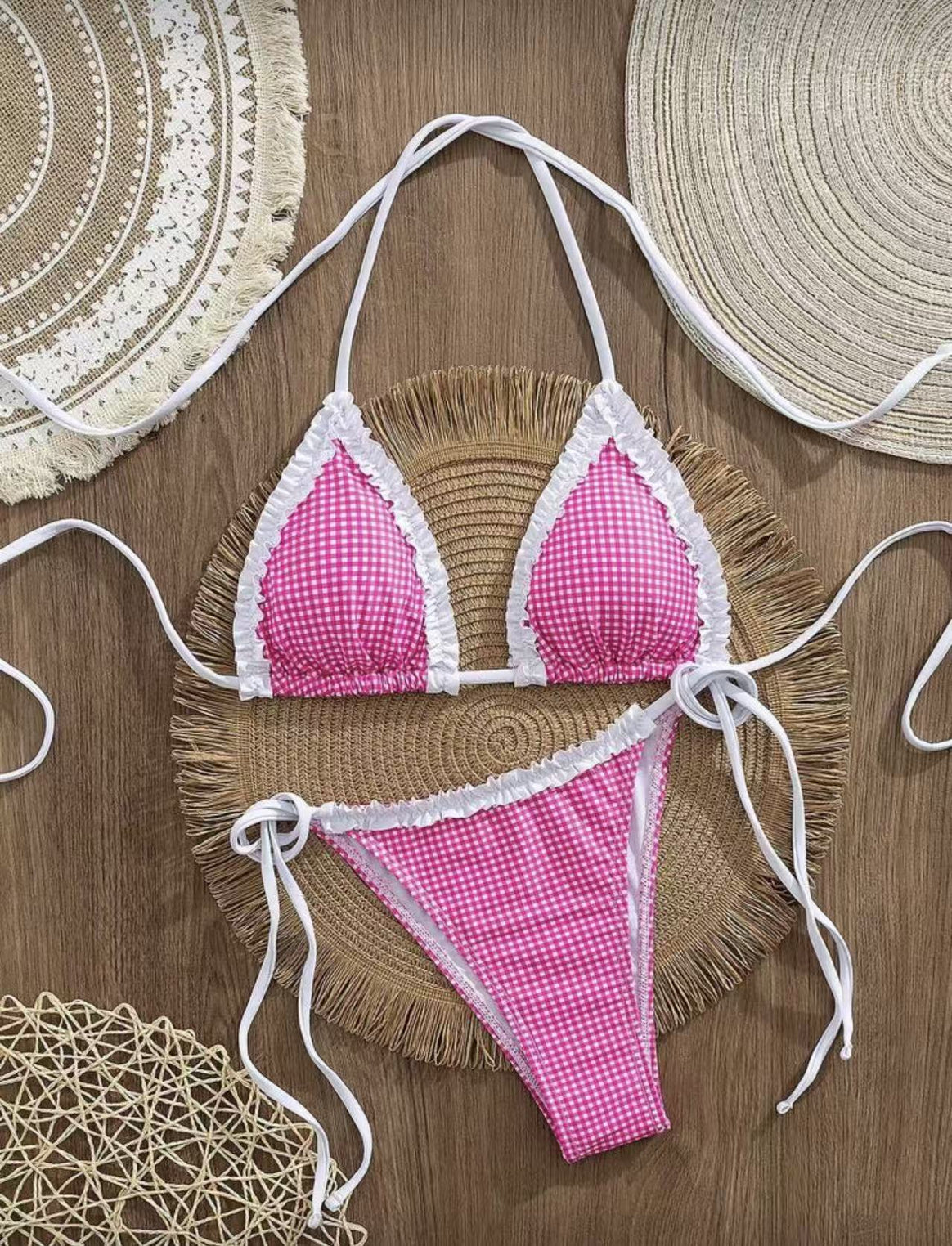 Women's bikini set with playful checked pattern and charming ruffle details Mune Fashion