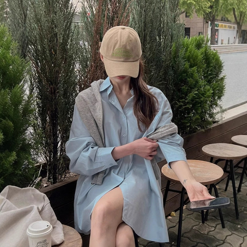 Women Lightweight Oversized Poplin Shirt Dress with Boxy Silhouette and Wide Cuffs Mune Fashion