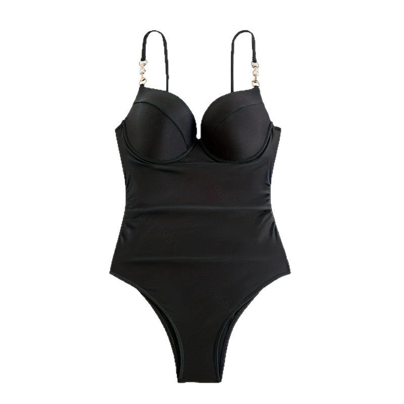 Women Elegant High-Cut One-Piece Swimsuit with Fashionable Buckles Mune Fashion