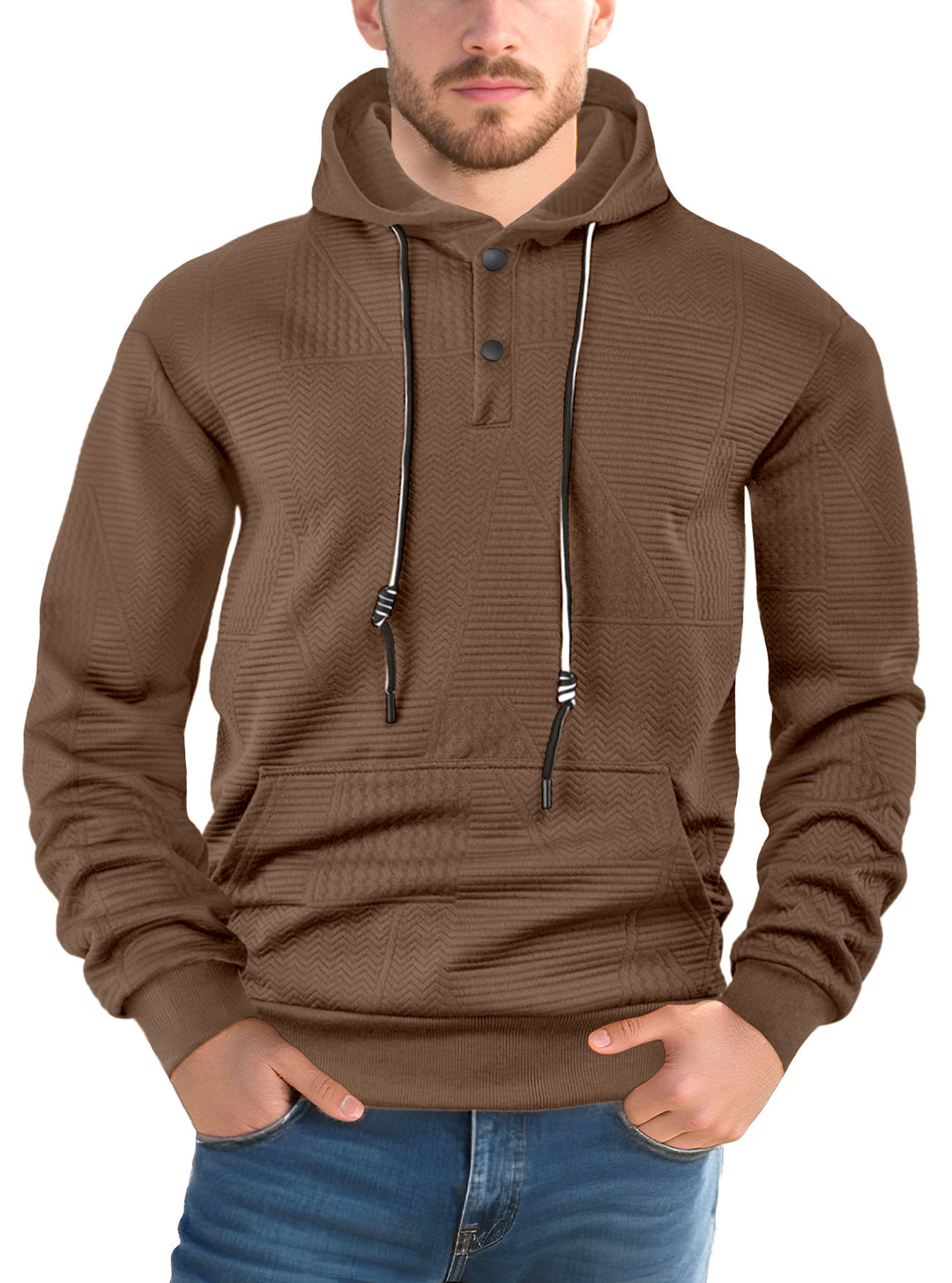 Men's structured hoodie with snap button placket and kangaroo pocket Mune Fashion