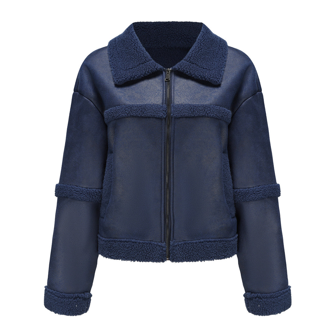 Women's short teddy jacket in aviator style with zipper Mune Fashion