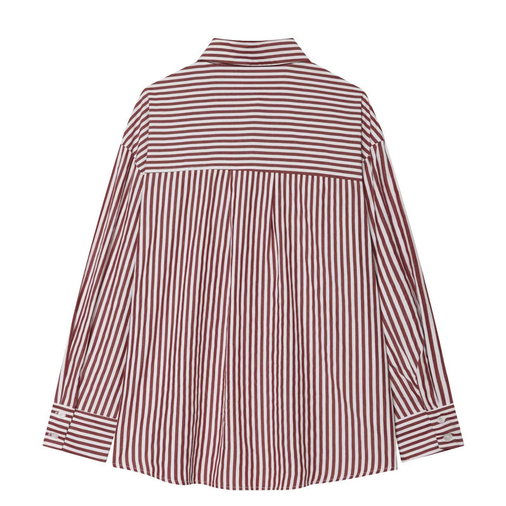 Women's Oversize Striped Shirt Blouse with Dropped Shoulder and Extended Hem Mune Fashion