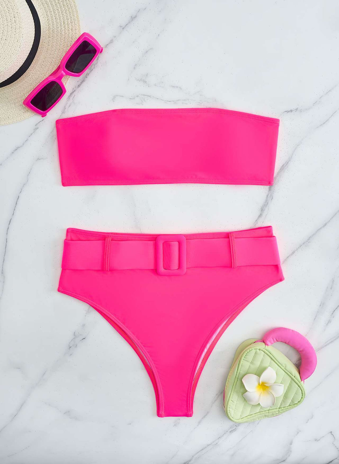 Women's bandeau bikini set with high-waisted pants and trendy belt detail Mune Fashion
