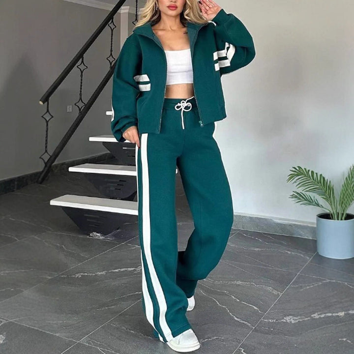 Women Two-Piece Sweat Set with Zipper Jacket and High-Waist Relaxed Jogging Pants Mune Fashion